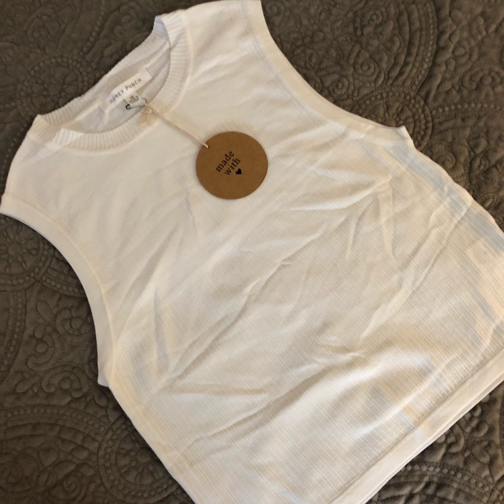 White sleeveless top